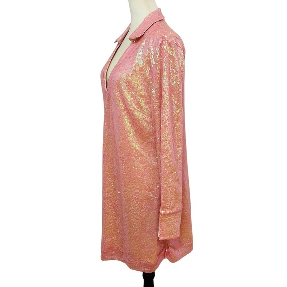 Joe Fresh x Roxy Earle Sequin Party Dress Long Sleeve Pink Medium - Picture 7 of 10